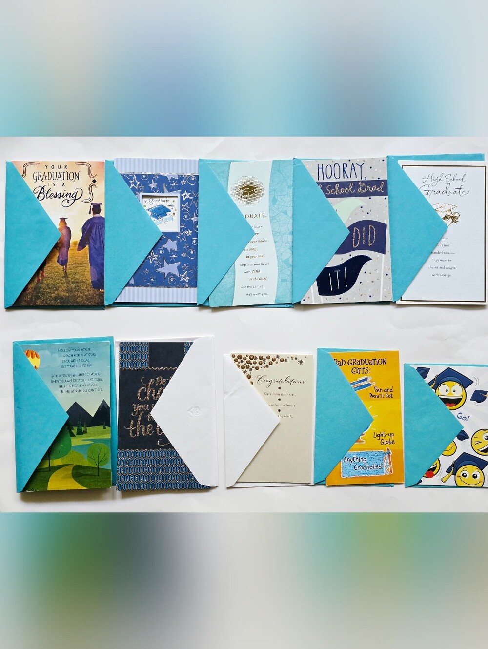 Assorted collection of ten graduation greeting cards with Envelopes